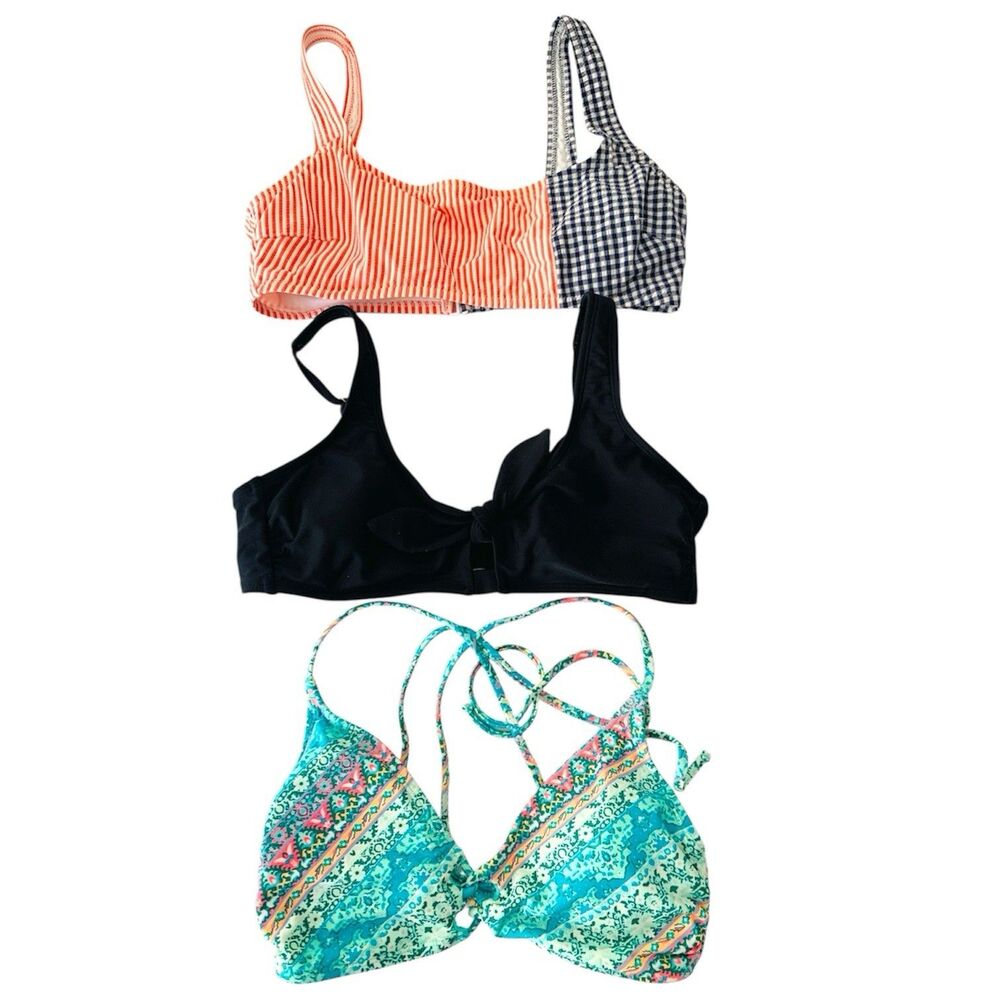 Aerie Bikini Top Bundle Womens L Multi Gingham Paisley Coastal Boho Resort 3pc